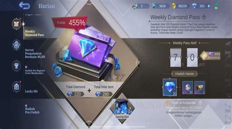 weekly diamond pass ml murah dapat Tri nelpon murah alat produktif topup valorant termurah image 2